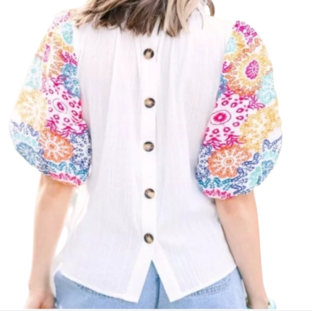 THML White Embroidered Puff Sleeve Top....Size XL - Picture 2 of 7